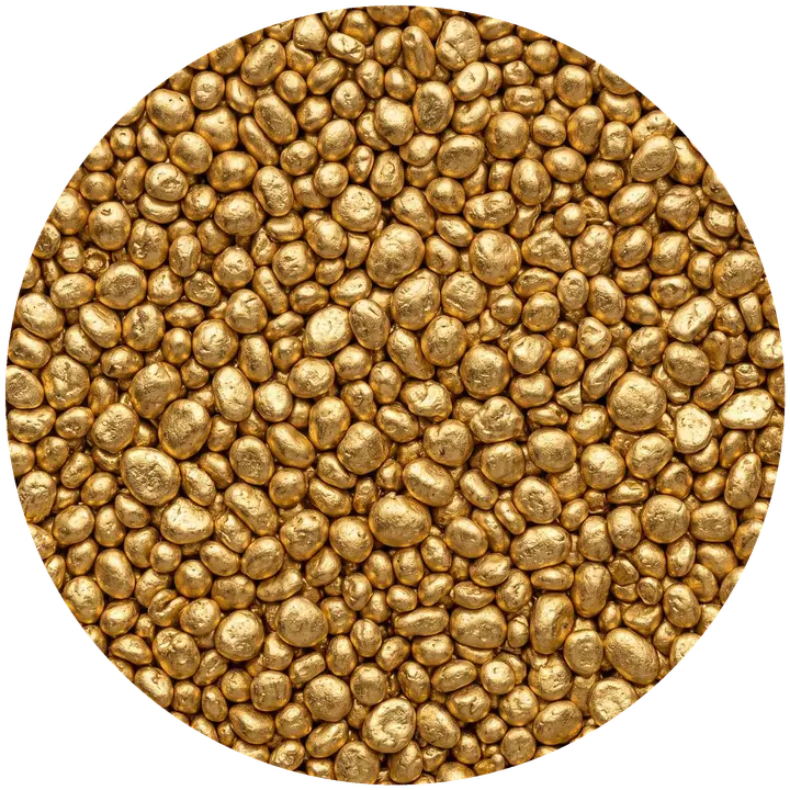 Kreisdiagramm der Zusammensetzung von 999er Gold: 99,9 % Gold